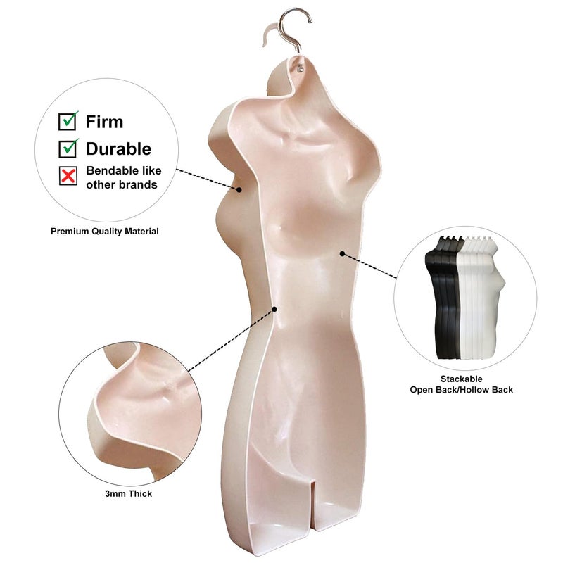 DisplayTown Flesh Female Mannequin Hip Long Hollow Back Body Torso Dress Form & Hanging Hook, S-M Sizes (5 Pack, Flesh) - Image 2